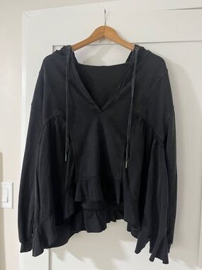Anthropologie Black Ruffle-Hem Hooded Top